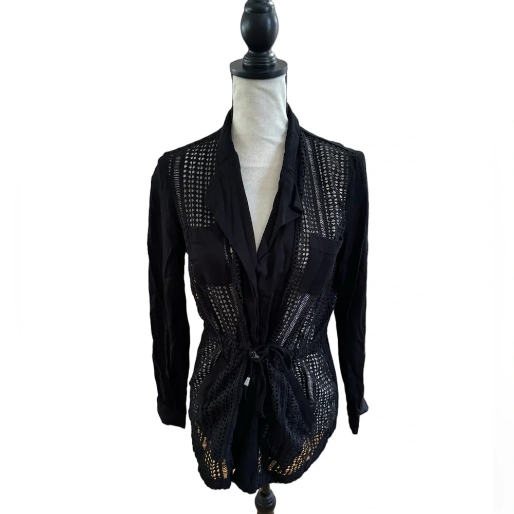 Crochet Net Front Button Down Top - Picture 1 of 2